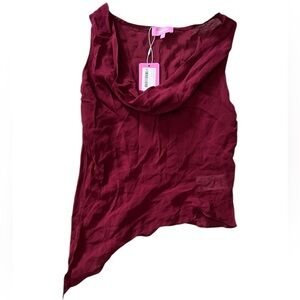 NWT Edikted Burgundy Asymmetrical Cowl Semi-Sheer Tank Top 💋